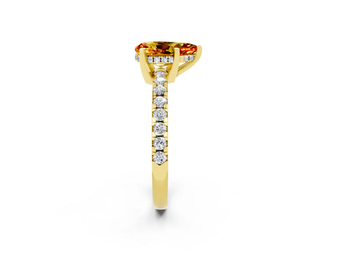 Yellow gold Pear Cut Citrine Solitaire Ring with Pavé Band and Four-Prong Setting_26