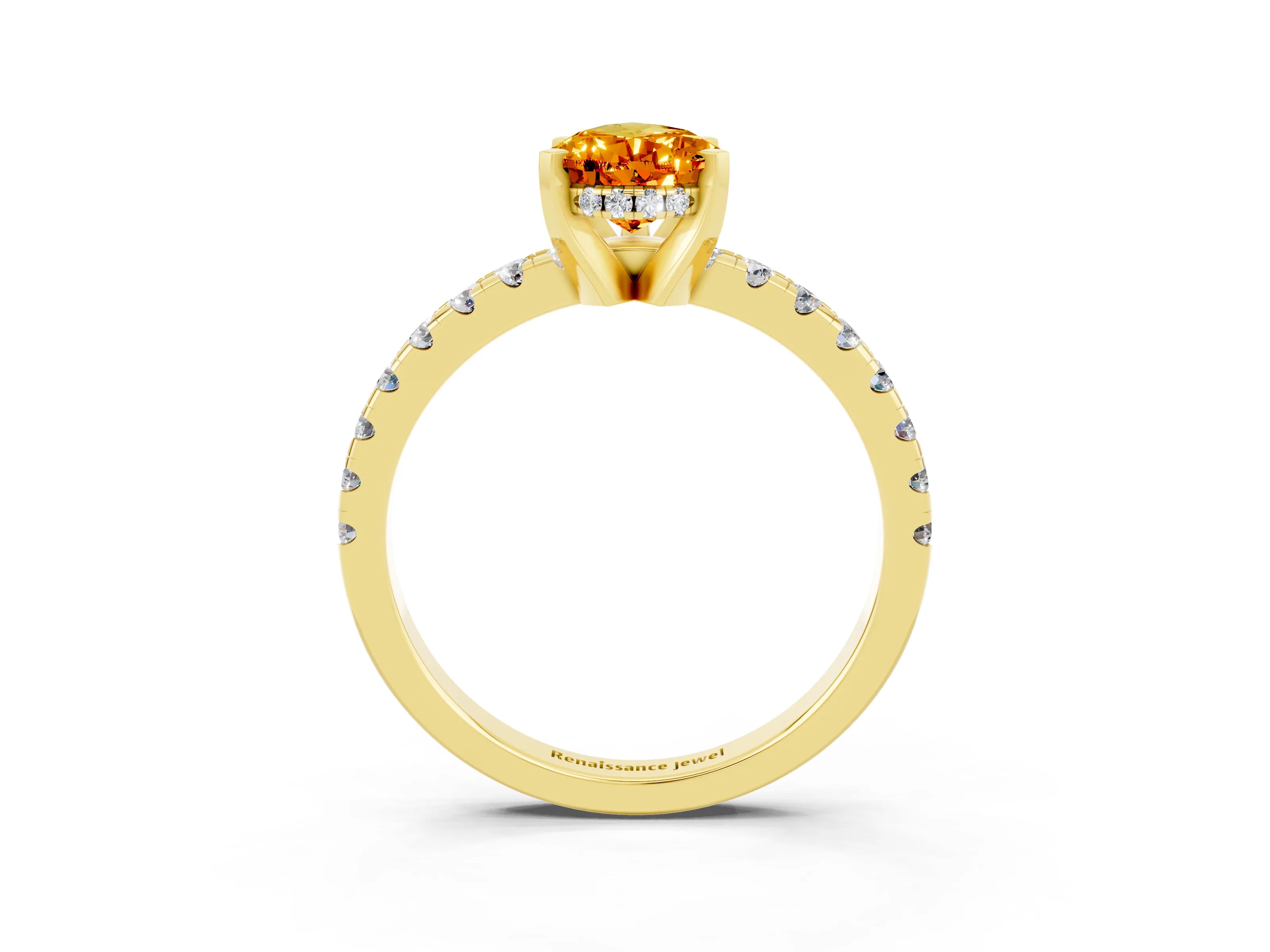 Yellow gold Pear Cut Citrine Solitaire Ring with Pavé Band and Four-Prong Setting_27