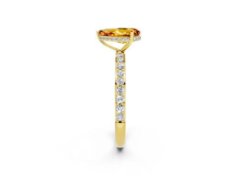 Yellow gold Pear Cut Citrine Solitaire Ring with Pavé Band and Hidden Halo_14
