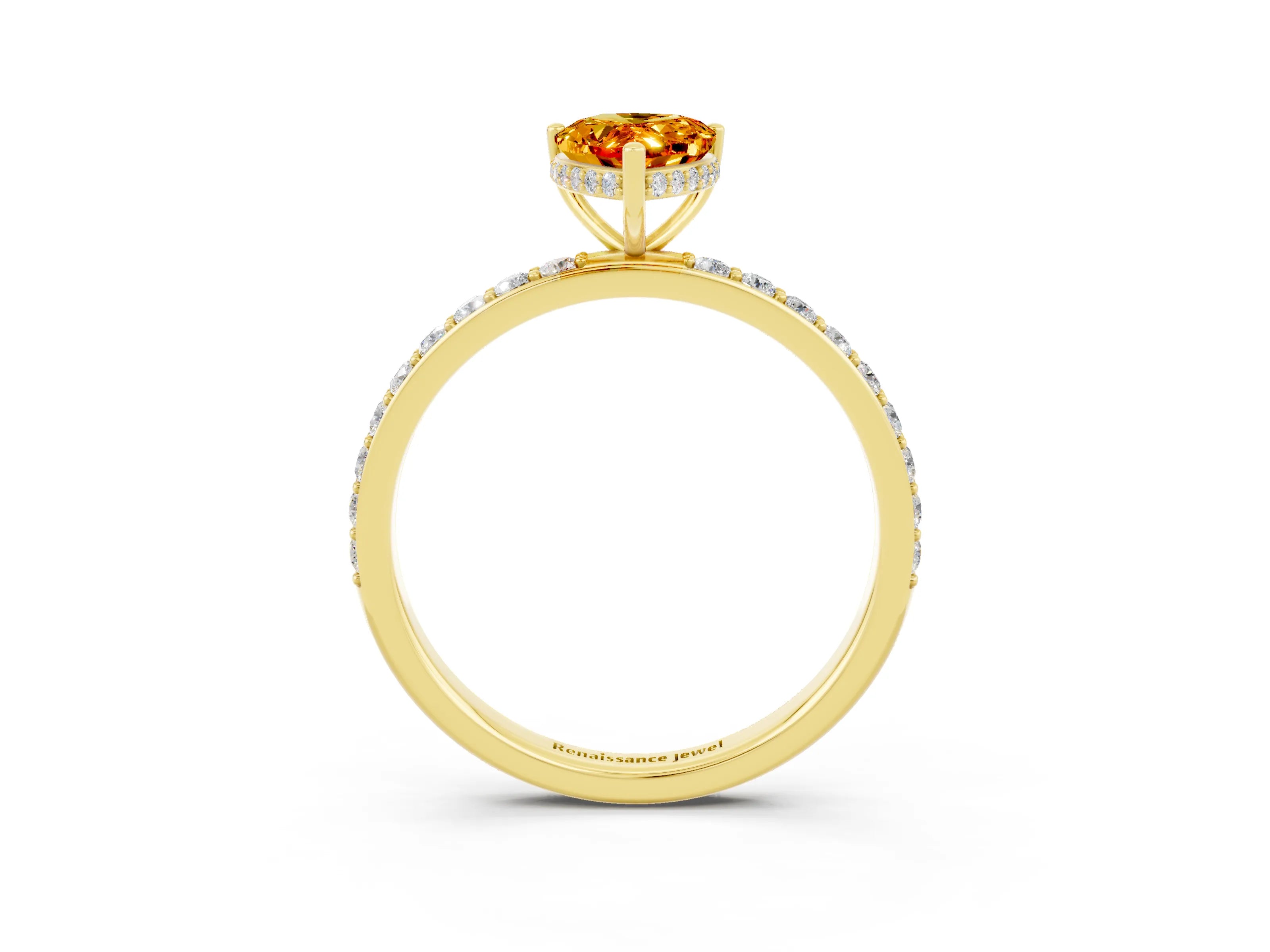 Yellow gold Pear Cut Citrine Solitaire Ring with Pavé Band and Hidden Halo_15