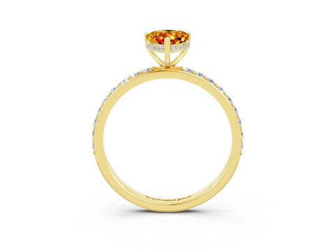 Yellow gold Pear Cut Citrine Solitaire Ring with Pavé Band and Hidden Halo_15