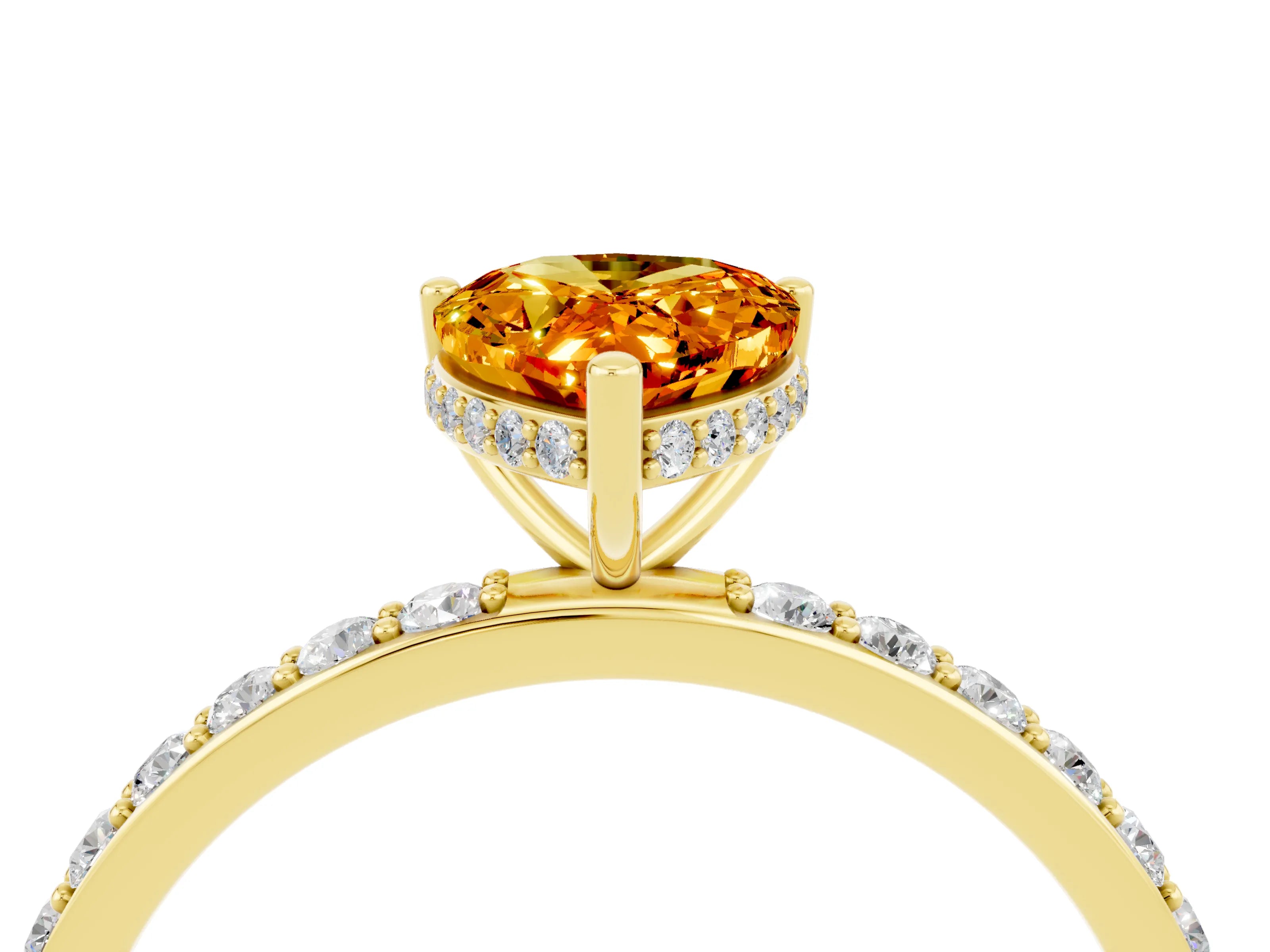 Yellow gold Pear Cut Citrine Solitaire Ring with Pavé Band and Hidden Halo_16