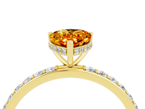 Yellow gold Pear Cut Citrine Solitaire Ring with Pavé Band and Hidden Halo_16