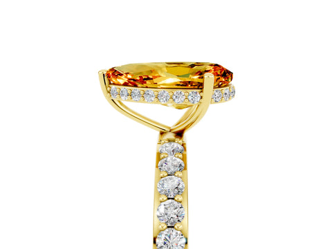 Yellow gold Pear Cut Citrine Solitaire Ring with Pavé Band and Hidden Halo_17