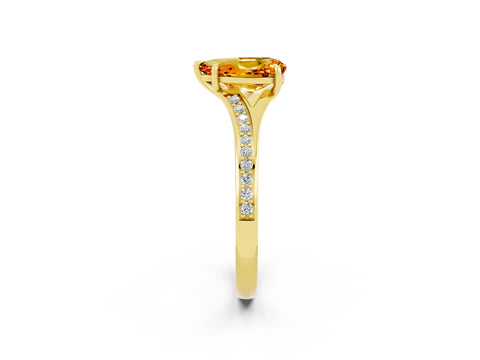 Yellow gold Pear Cut Citrine Solitaire Ring with Pavé Band and Prong Setting_14