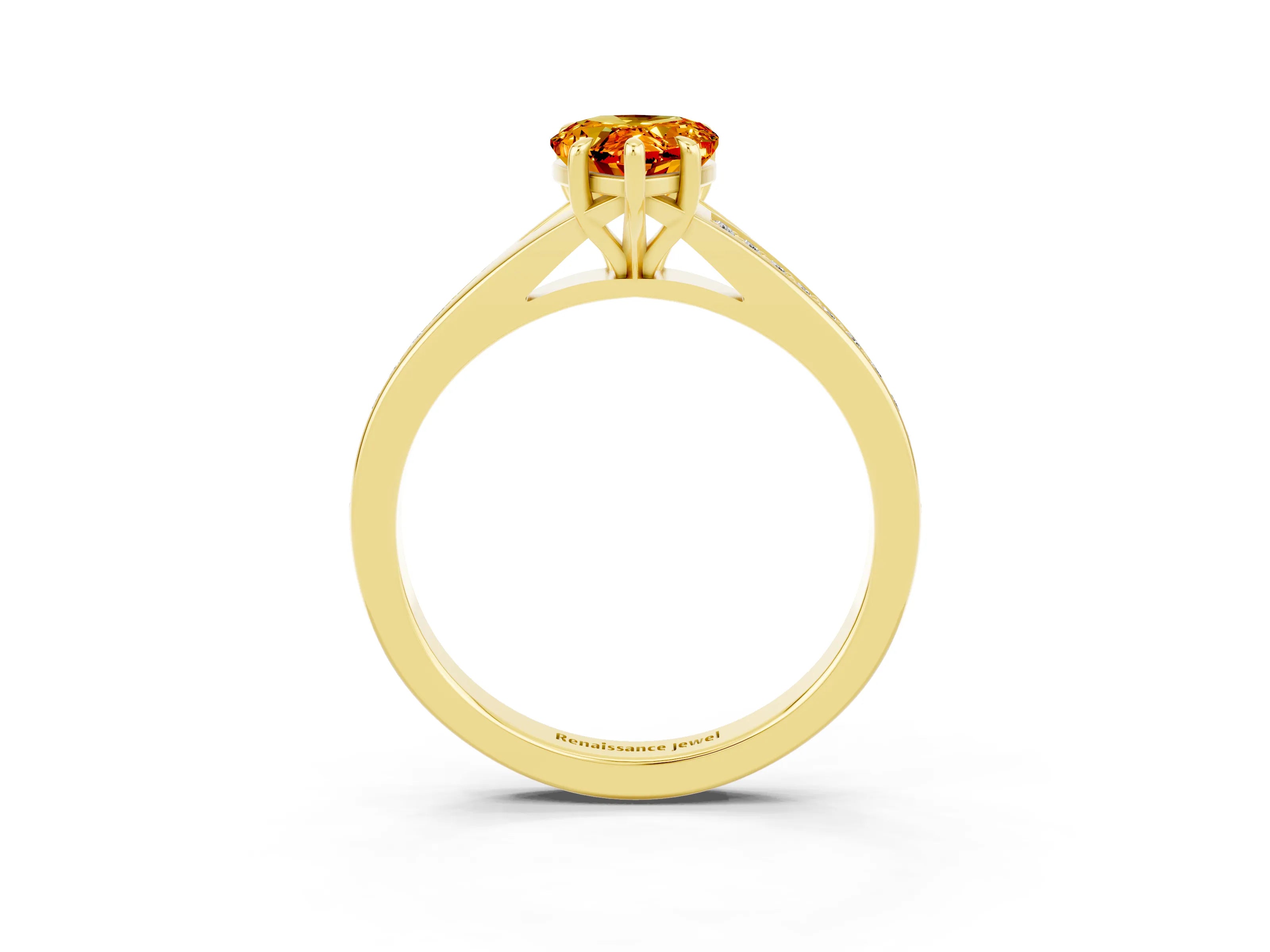 Yellow gold Pear Cut Citrine Solitaire Ring with Pavé Band and Prong Setting_15