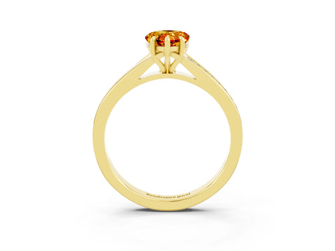 Yellow gold Pear Cut Citrine Solitaire Ring with Pavé Band and Prong Setting_15