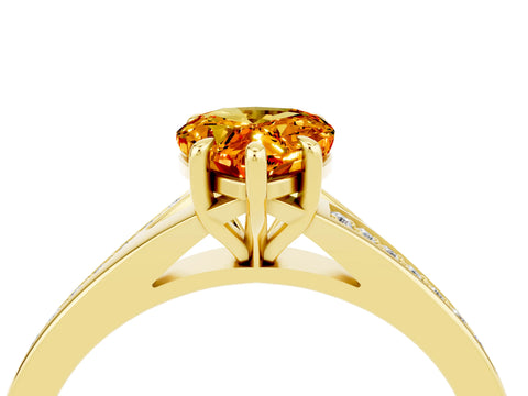 Yellow gold Pear Cut Citrine Solitaire Ring with Pavé Band and Prong Setting_16