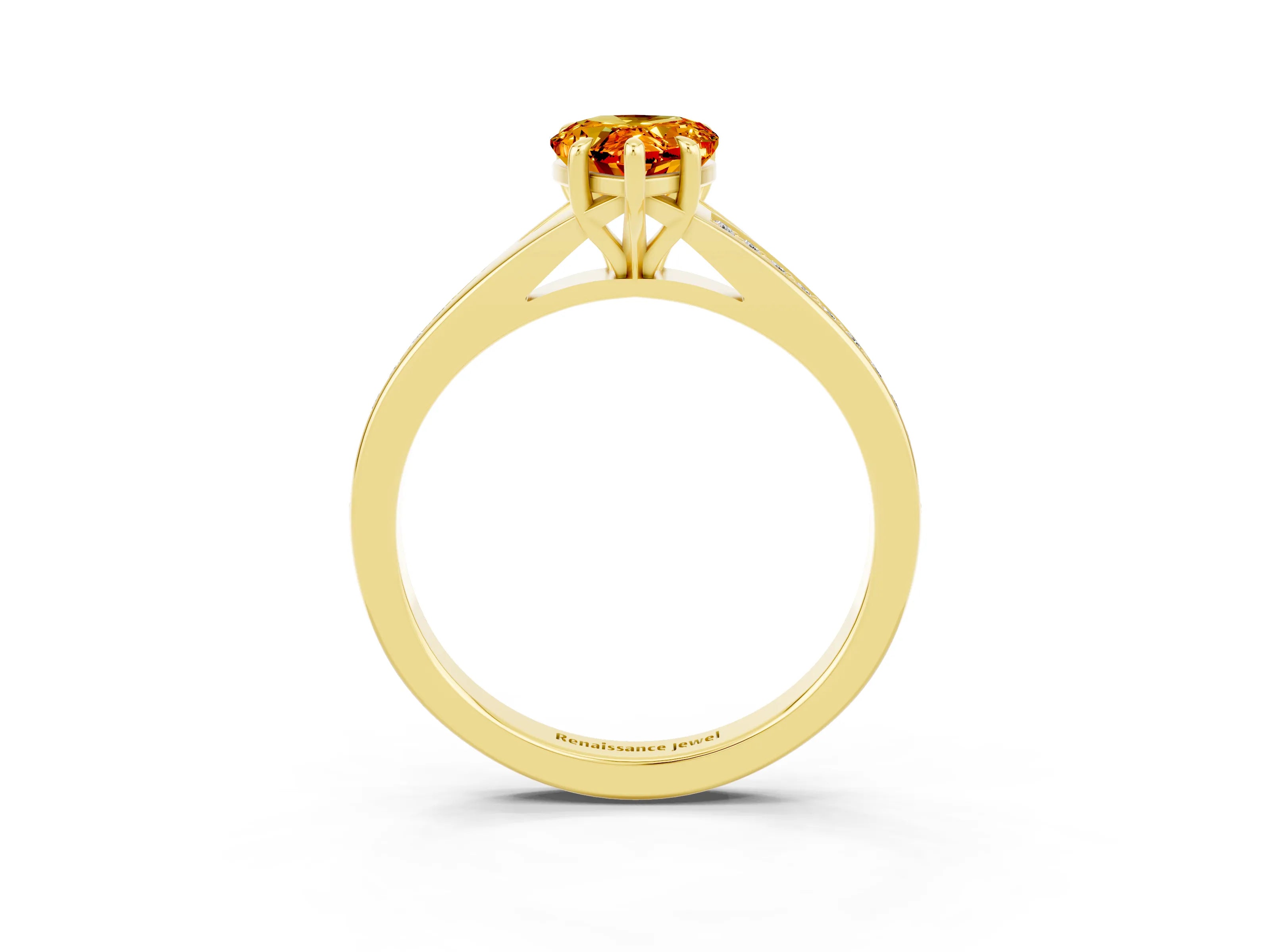 Yellow gold Pear Cut Citrine Solitaire Ring with Pavé Band and Prong Setting_3