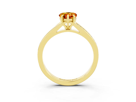 Yellow gold Pear Cut Citrine Solitaire Ring with Pavé Band and Prong Setting_3