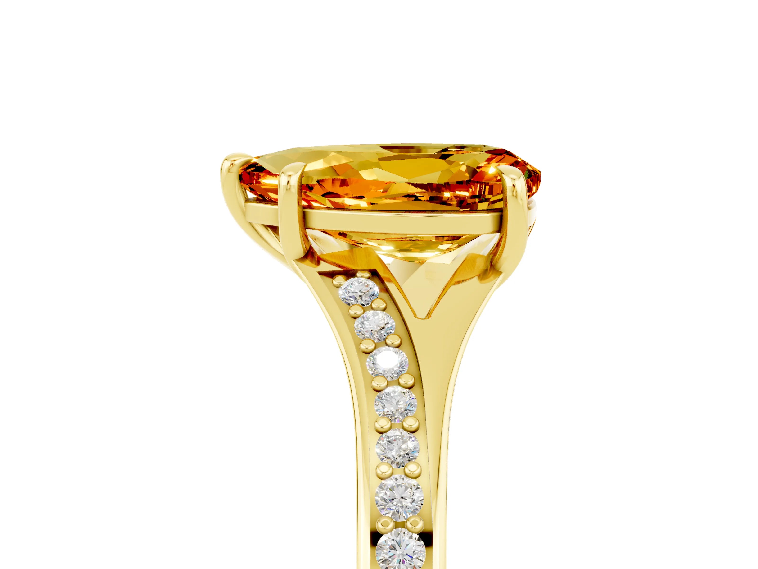 Yellow gold Pear Cut Citrine Solitaire Ring with Pavé Band and Prong Setting_5