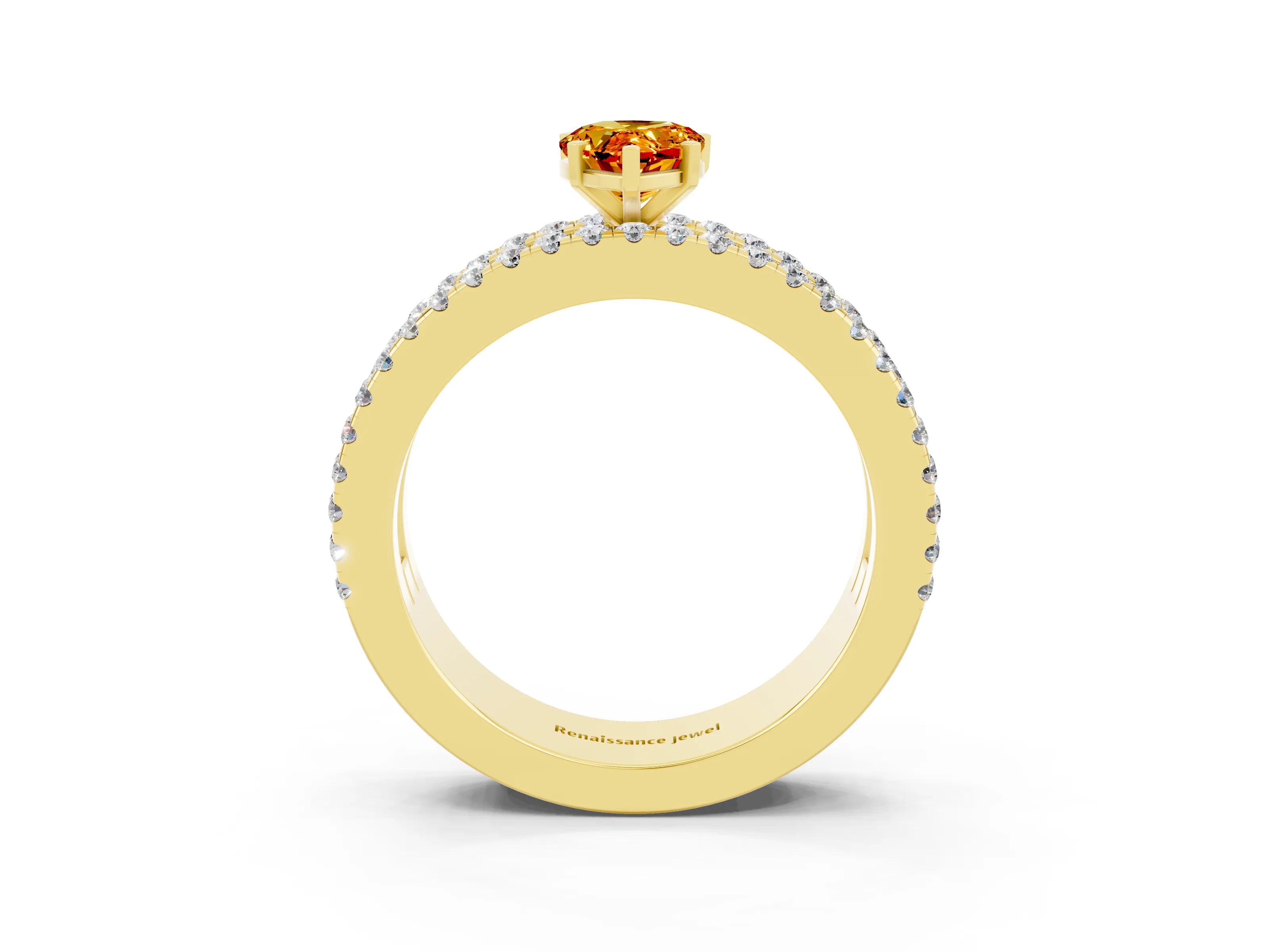 Yellow gold Pear Cut Citrine Solitaire Ring with Pavé and Channel Set Band_3