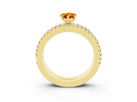 Yellow gold Pear Cut Citrine Solitaire Ring with Pavé and Channel Set Band_3