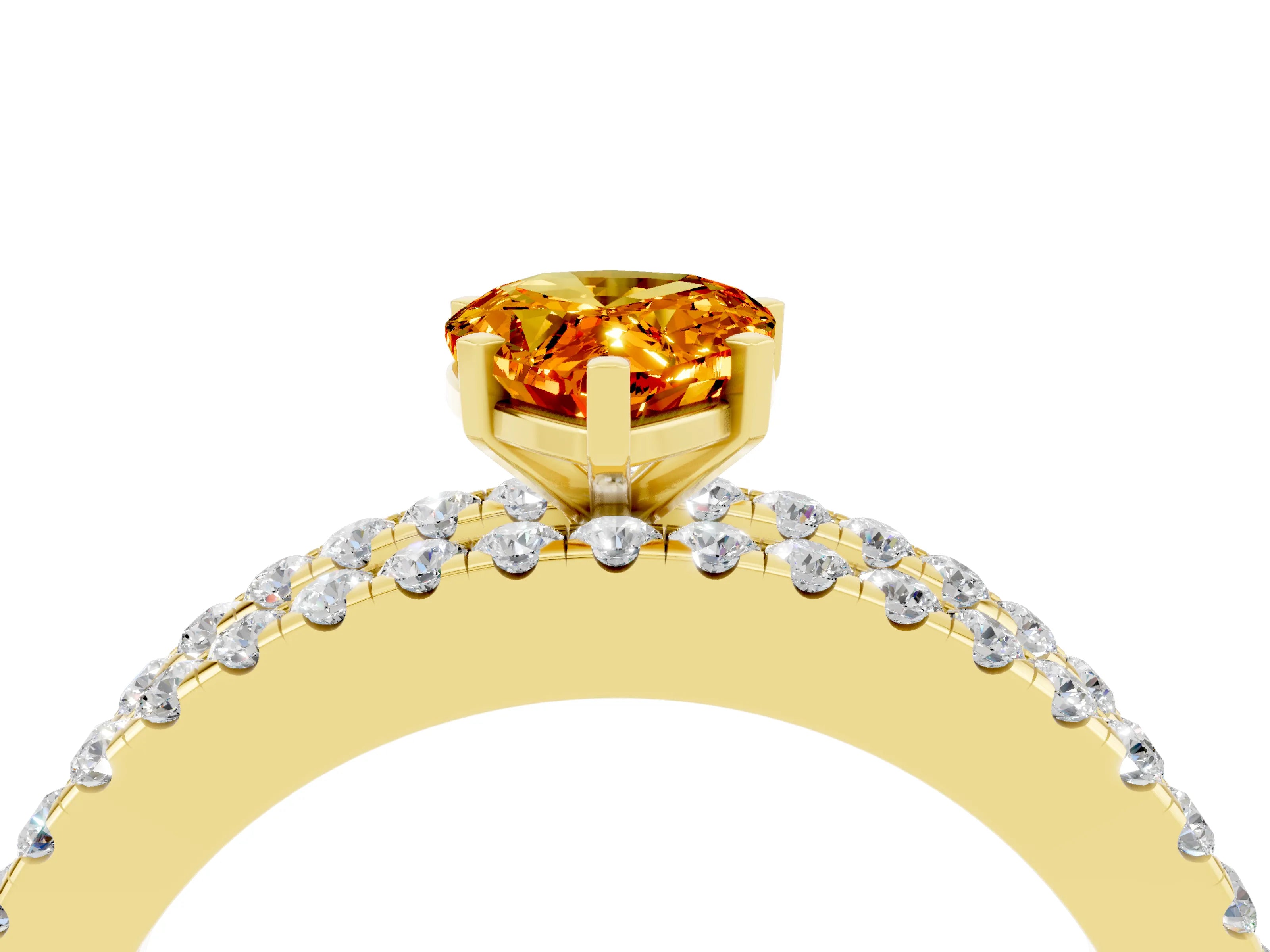 Yellow gold Pear Cut Citrine Solitaire Ring with Pavé and Channel Set Band_4