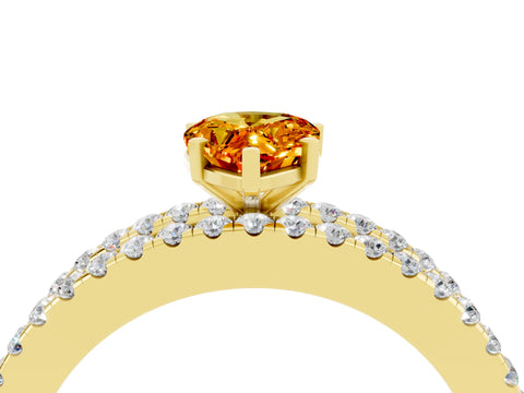 Yellow gold Pear Cut Citrine Solitaire Ring with Pavé and Channel Set Band_4