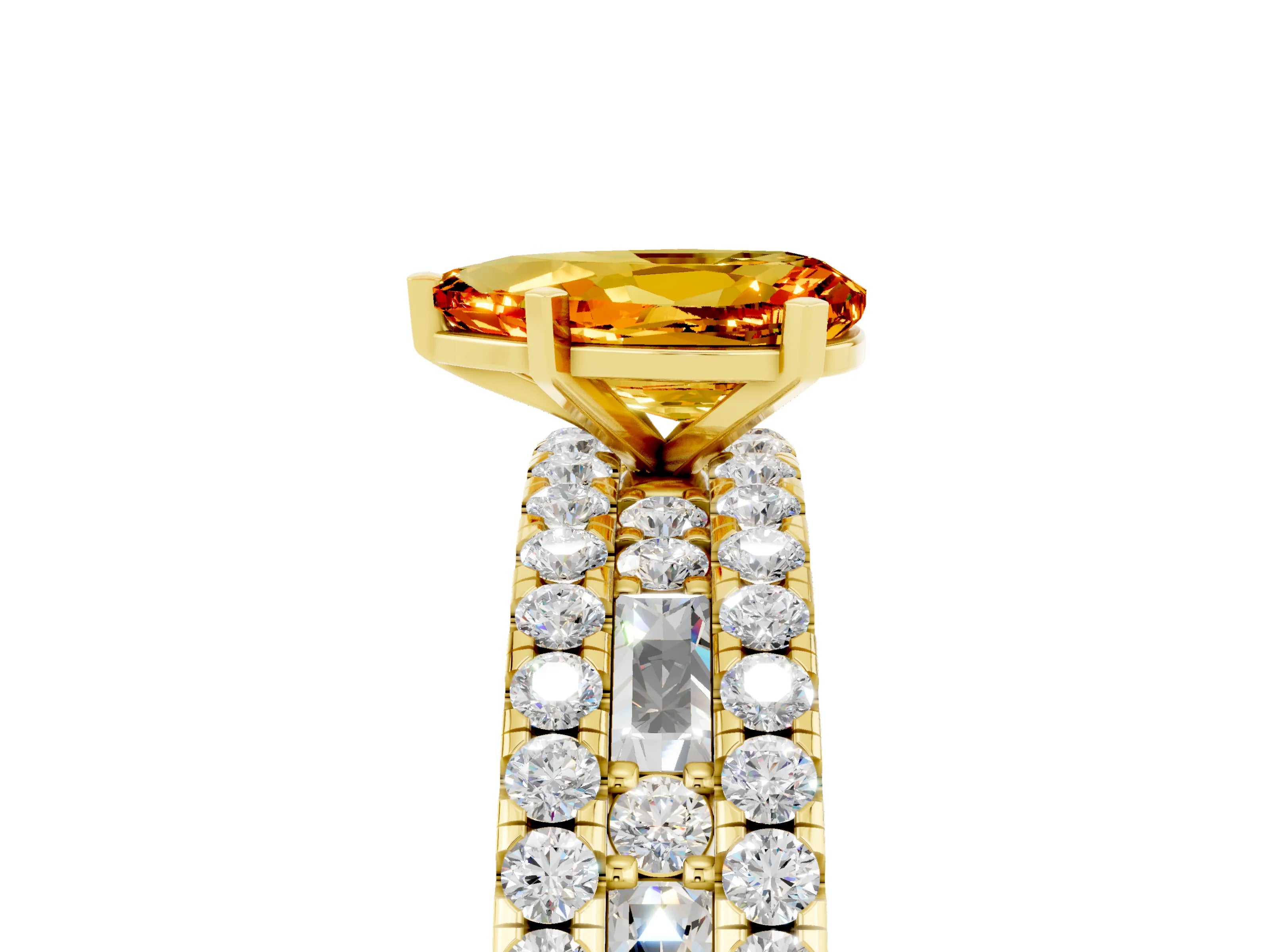 Yellow gold Pear Cut Citrine Solitaire Ring with Pavé and Channel Set Band_5