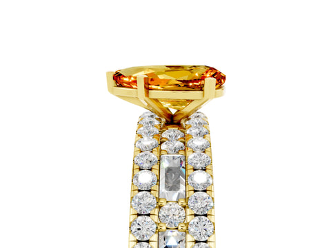 Yellow gold Pear Cut Citrine Solitaire Ring with Pavé and Channel Set Band_5
