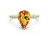 Yellow gold Pear Cut Citrine Solitaire Ring with Pave Band and Four Prong Setting_24