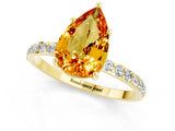 Yellow gold Pear Cut Citrine Solitaire Ring with Pave Band and Four Prong Setting_25