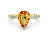 Yellow gold Pear Cut Citrine Solitaire Ring with Round  Pavé Band and Four-Prong Setting_36
