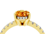Yellow gold Pear Cut Citrine Solitaire Ring with Round  Pavé Band and Four-Prong Setting_40