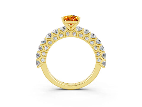 Yellow gold Pear Cut Citrine Solitaire Ring with Shared Prong Pavé Band and Four-Prong Setting_3
