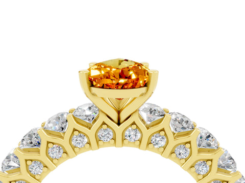 Yellow gold Pear Cut Citrine Solitaire Ring with Shared Prong Pavé Band and Four-Prong Setting_4