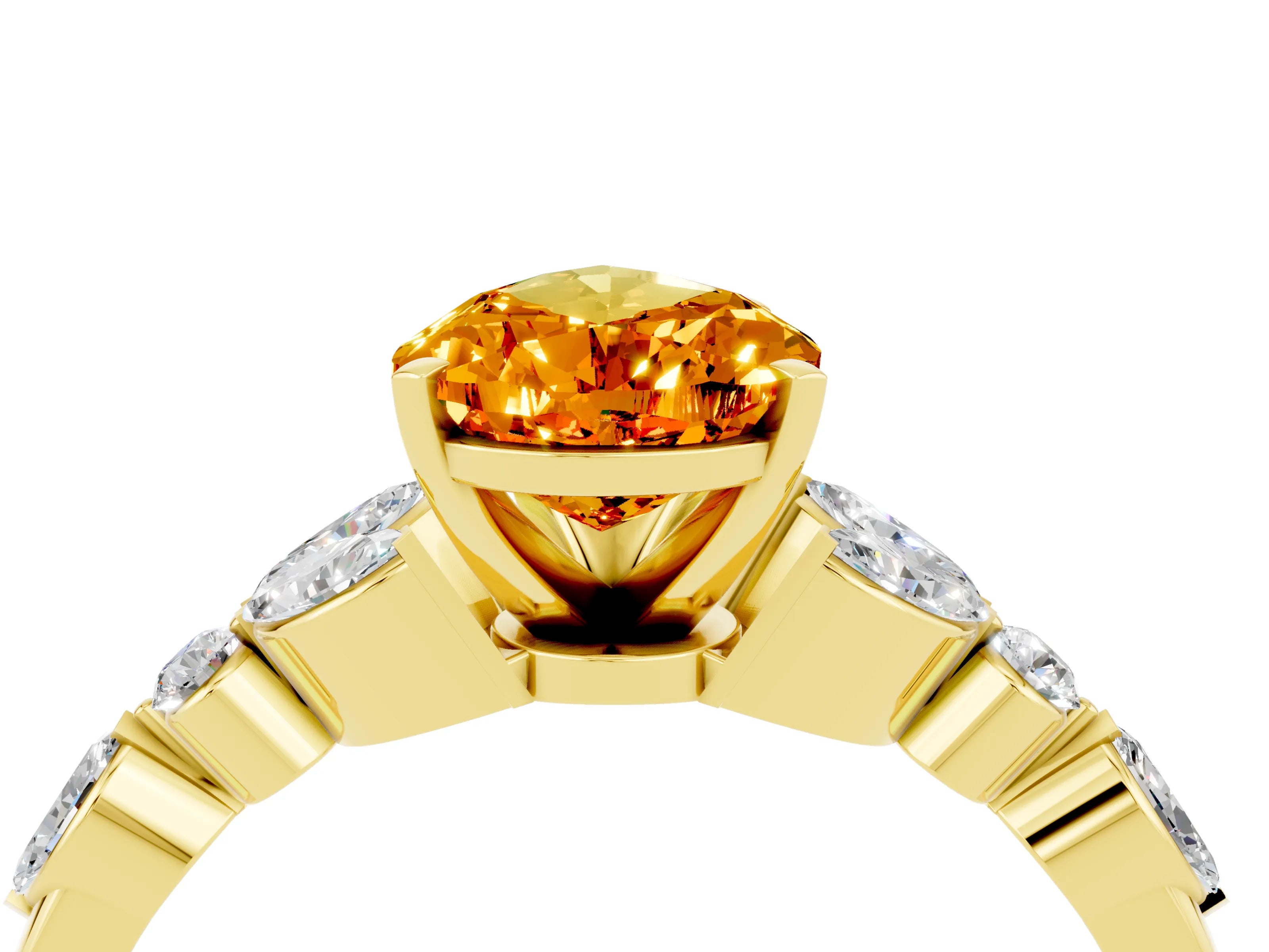 Yellow gold Pear Cut Citrine Solitaire Ring with Side Stones and Four-Prong Setting_16