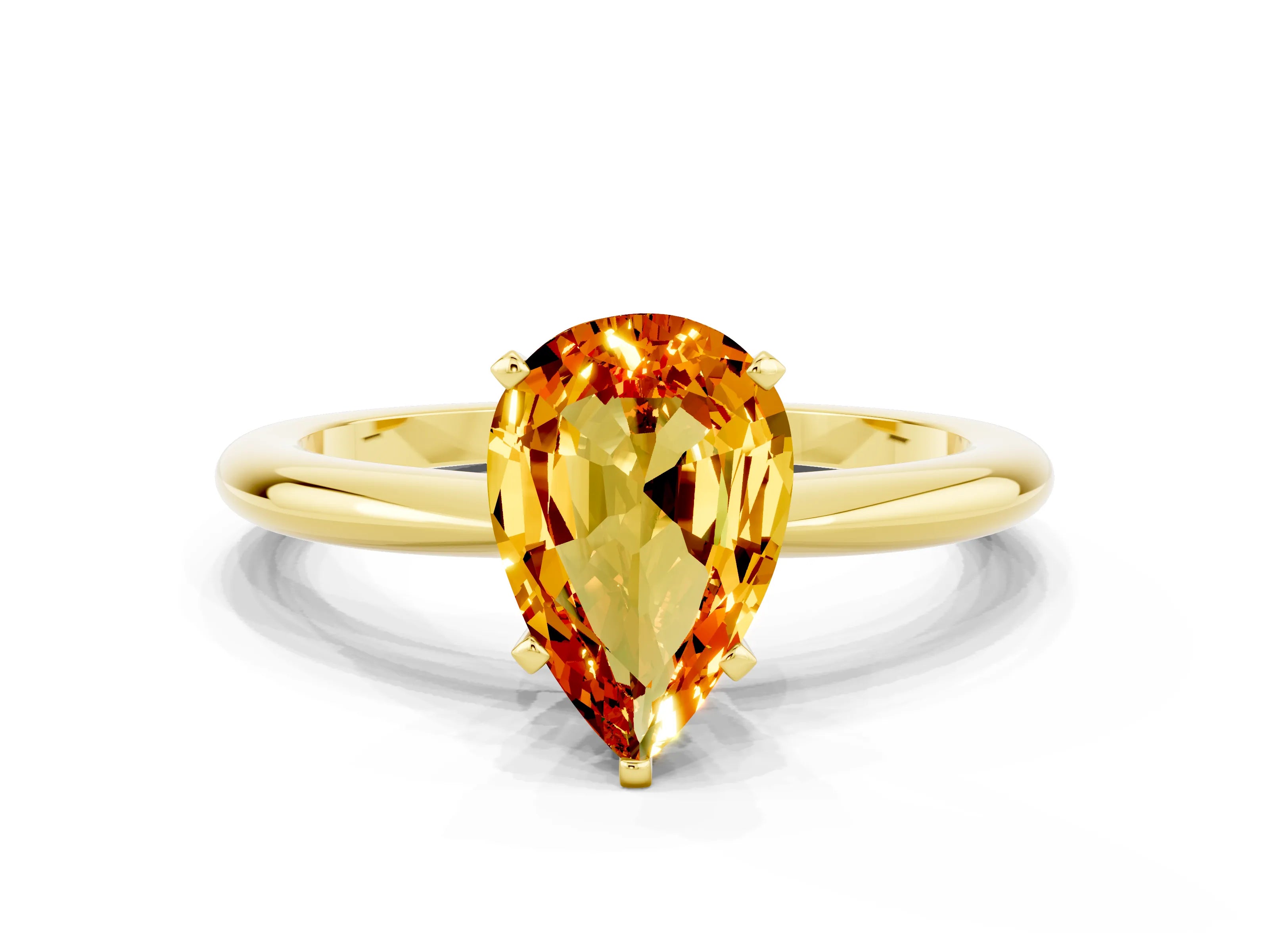 Yellow gold Pear Cut Citrine Solitaire Ring with Six-Prong Setting and Classic Band