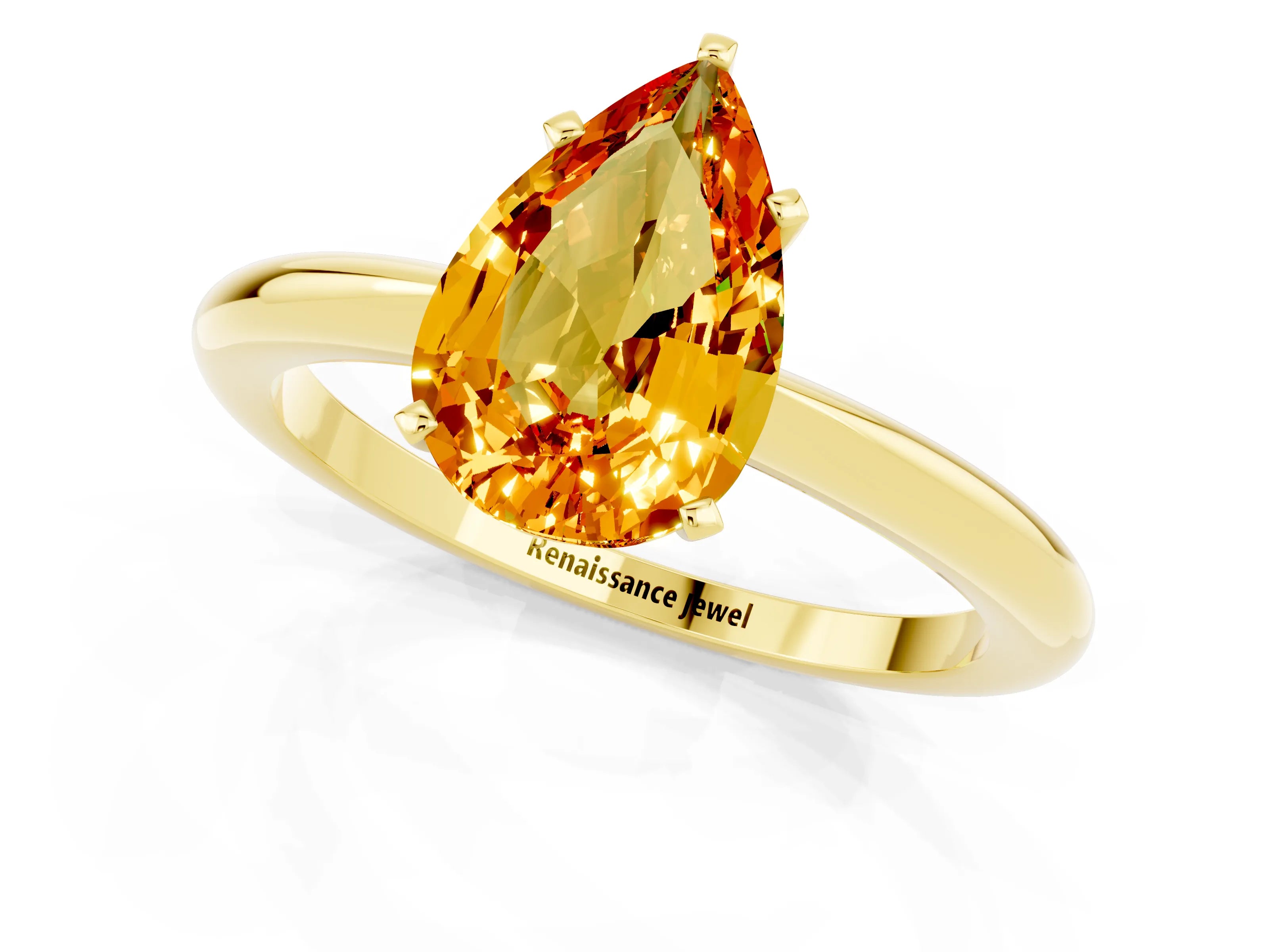 Yellow gold Pear Cut Citrine Solitaire Ring with Six-Prong Setting and Classic Band_1