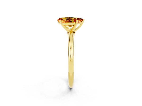 Yellow gold Pear Cut Citrine Solitaire Ring with Six-Prong Setting and Classic Band
