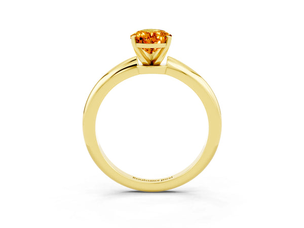 Yellow gold Pear Cut Citrine Solitaire Ring with Six-Prong Setting and Classic Band