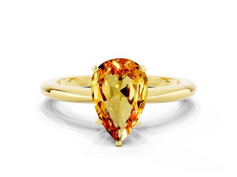 Yellow gold Pear Cut Citrine Solitaire Ring with Six-Prong Setting and Classic Band