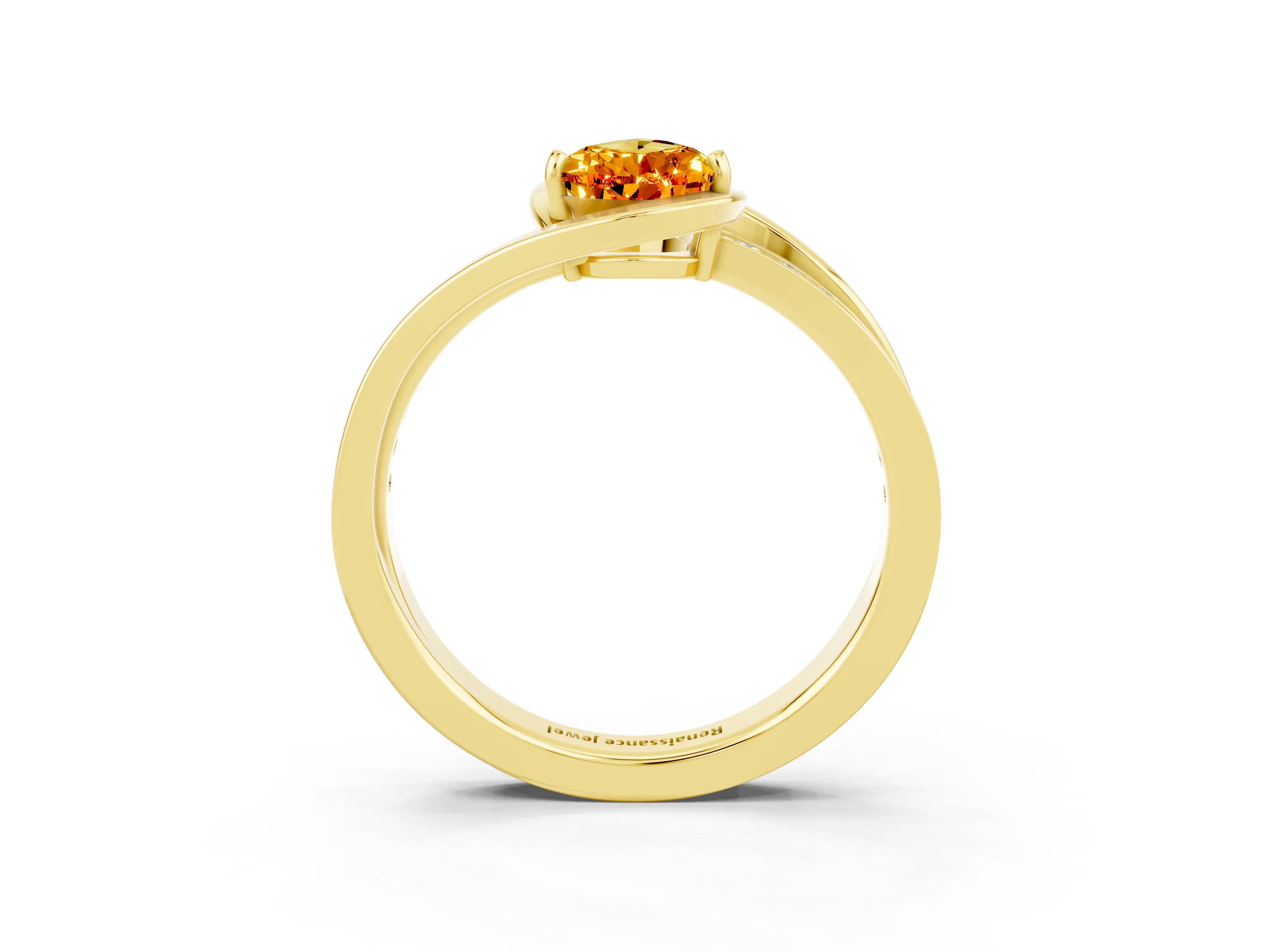 Yellow gold Pear Cut Citrine Solitaire Ring with Split Shank and Prong Setting_3