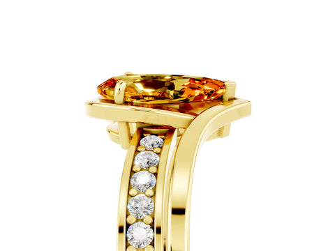 Yellow gold Pear Cut Citrine Solitaire Ring with Split Shank and Prong Setting_5