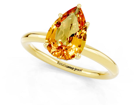 Yellow gold Pear Cut Citrine Solitaire Ring with Thin Band and Four-Prong Setting_13