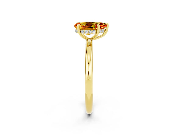 Yellow gold Pear Cut Citrine Solitaire Ring with Thin Band and Four-Prong Setting