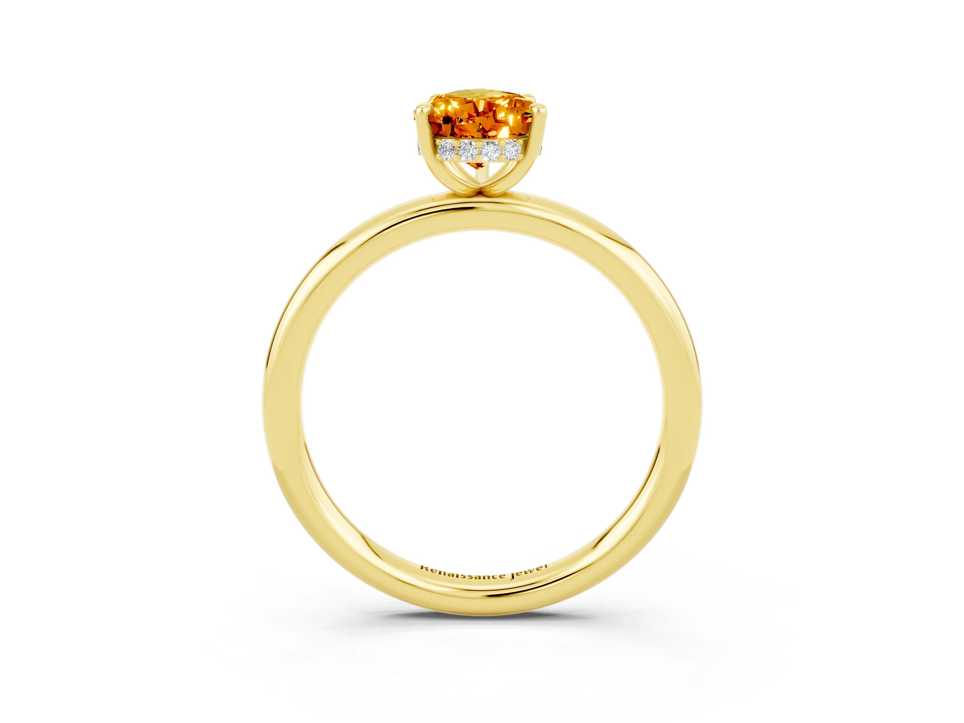 Yellow gold Pear Cut Citrine Solitaire Ring with Thin Band and Four-Prong Setting_15