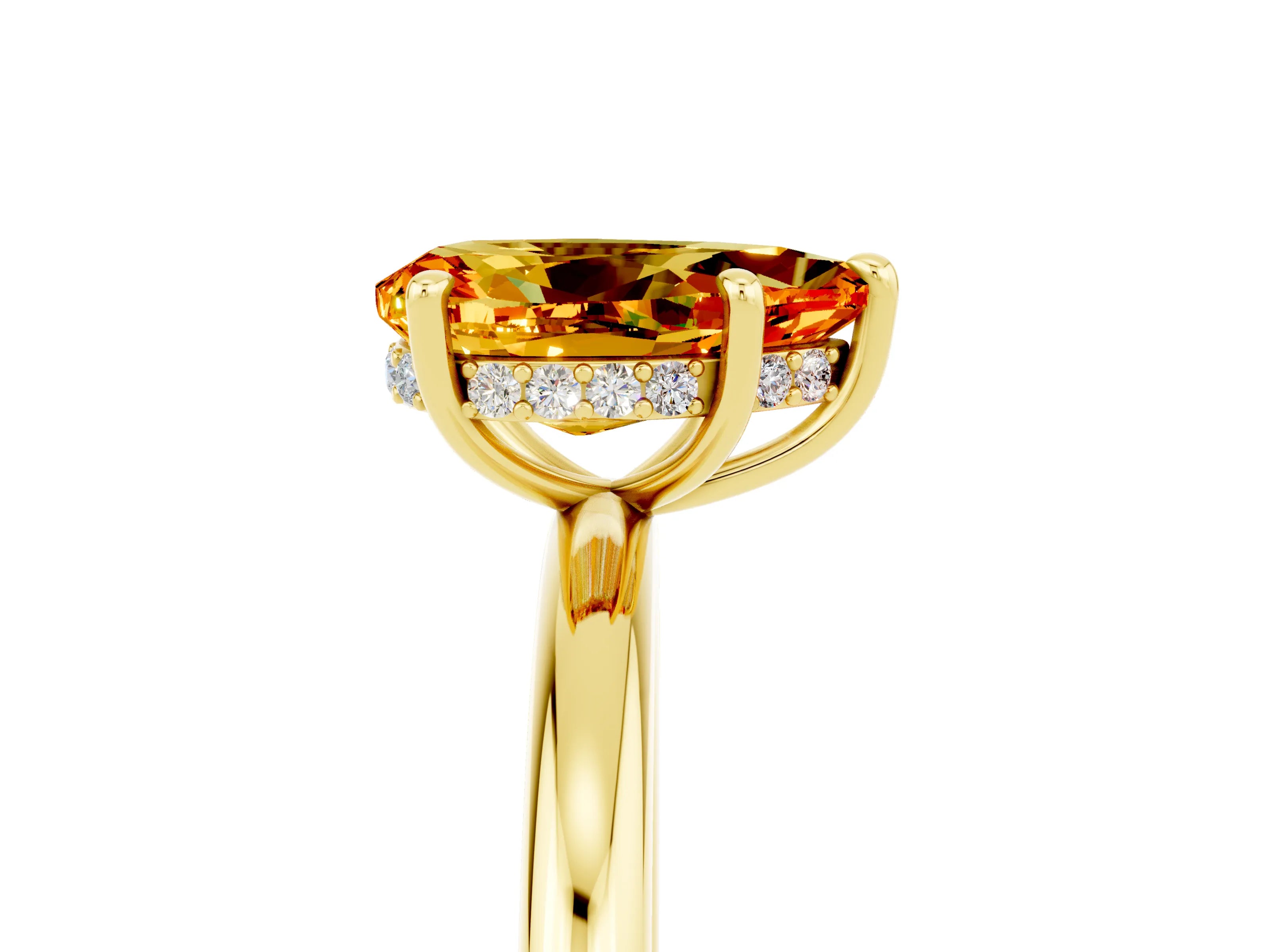 Yellow gold Pear Cut Citrine Solitaire Ring with Thin Band and Four-Prong Setting_17