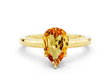 Yellow gold Pear Cut Citrine Solitaire Ring with Thin Band and Prong Setting_24