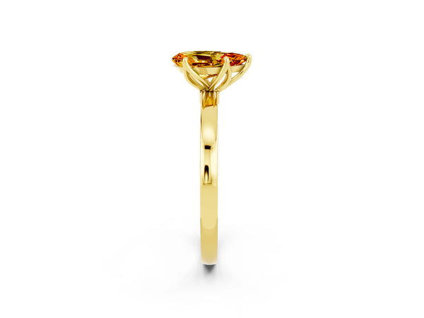 Yellow gold Pear Cut Citrine Solitaire Ring with Thin Band and Prong Setting