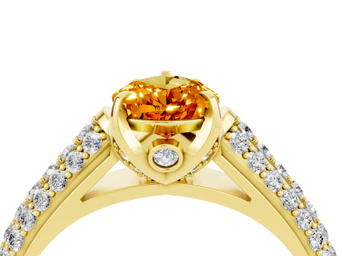 Yellow gold Pear Cut Citrine Solitaire Ring with Three-Row Pavé Band and Four-Prong Setting_16