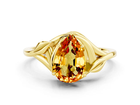 Yellow gold Pear Cut Citrine Solitaire Ring with Twist Band and Four-Prong Setting_24