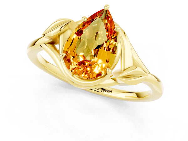 Yellow gold Pear Cut Citrine Solitaire Ring with Twist Band and Four-Prong Setting