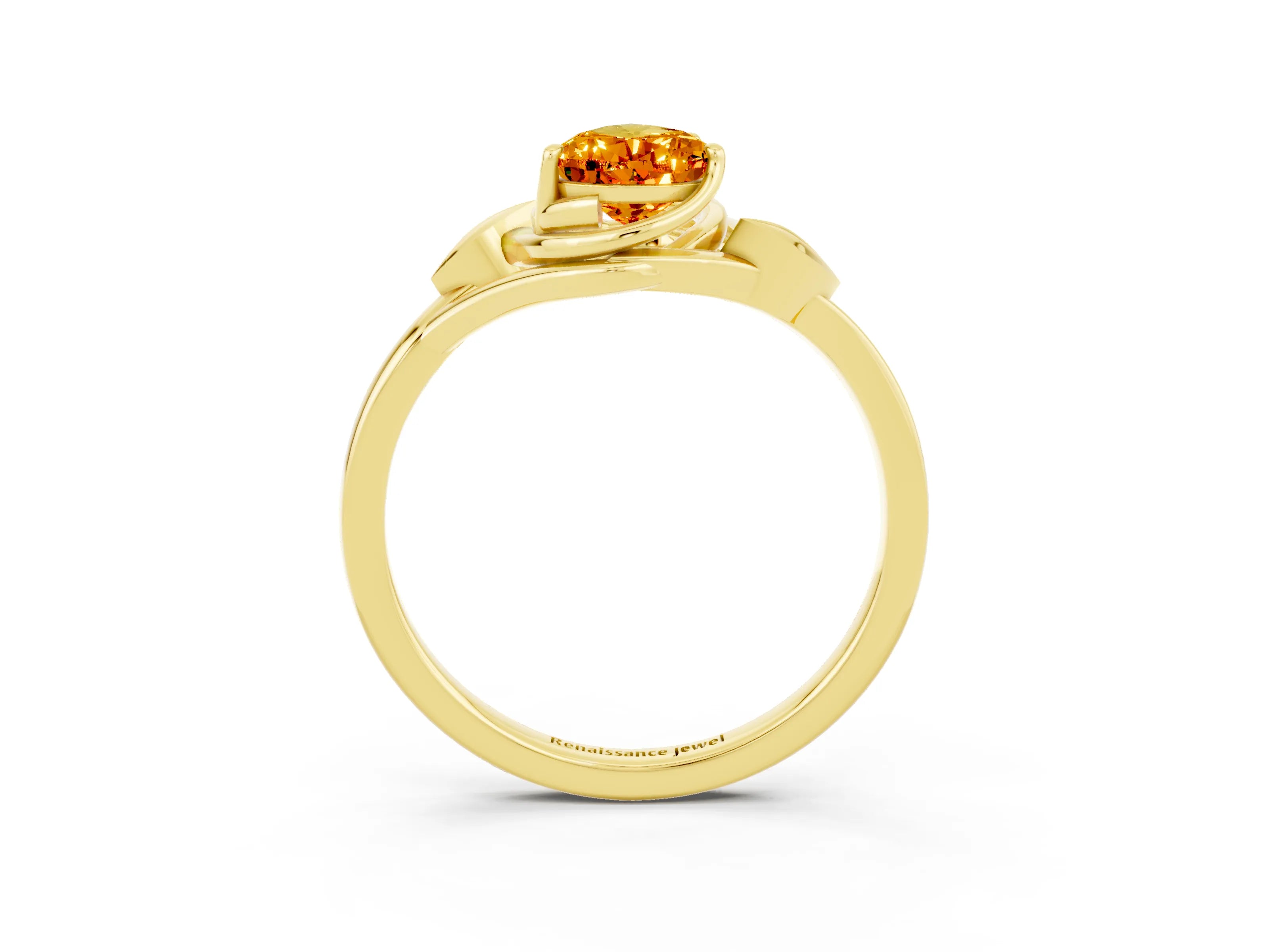 Yellow gold Pear Cut Citrine Solitaire Ring with Twist Band and Four-Prong Setting_27