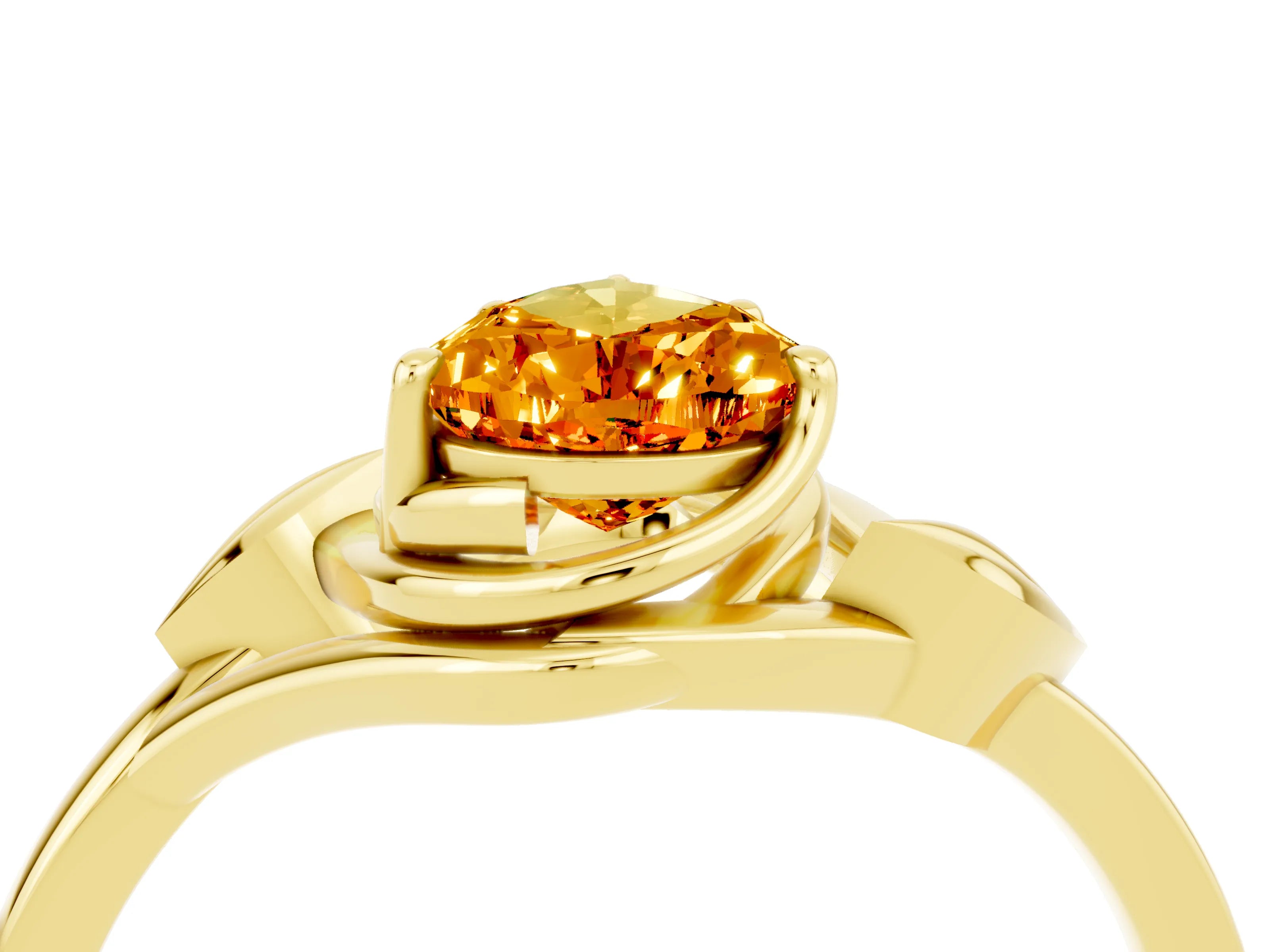 Yellow gold Pear Cut Citrine Solitaire Ring with Twist Band and Four-Prong Setting_28