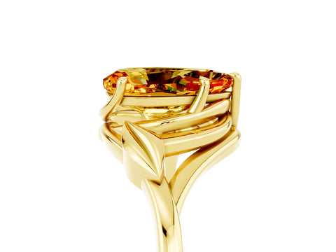 Yellow gold Pear Cut Citrine Solitaire Ring with Twist Band and Four-Prong Setting_29