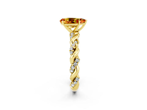 Yellow gold Pear Cut Citrine Solitaire Ring with Twisted Band and Pavé Accents_2