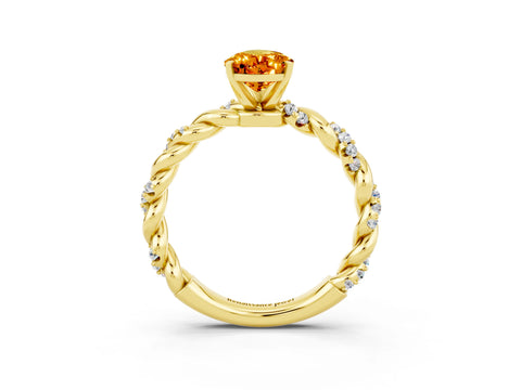 Yellow gold Pear Cut Citrine Solitaire Ring with Twisted Band and Pavé Accents_3