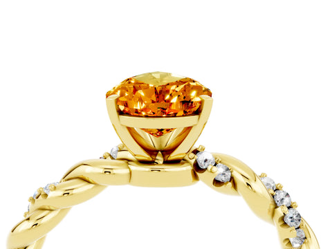 Yellow gold Pear Cut Citrine Solitaire Ring with Twisted Band and Pavé Accents_4